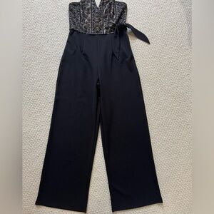 miami Black Strapless Wide-Leg Jumpsuit with Embroidered Bodice